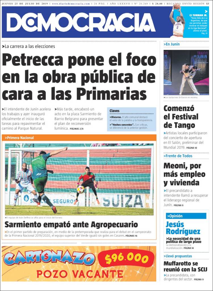 Portada de Diario Democracia (Argentina)