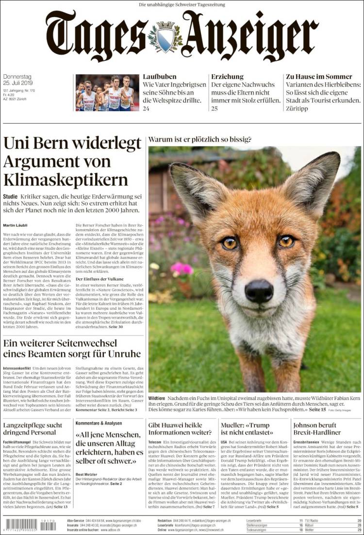 Portada de Tages-Anzeiger (Suiza)
