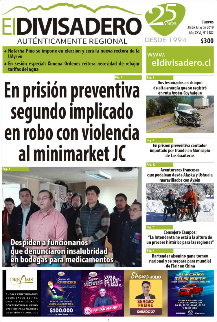 Portada de Diario El Divisadero (Chile)