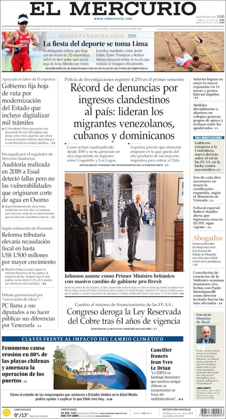Portada de El Mercurio (Chile)