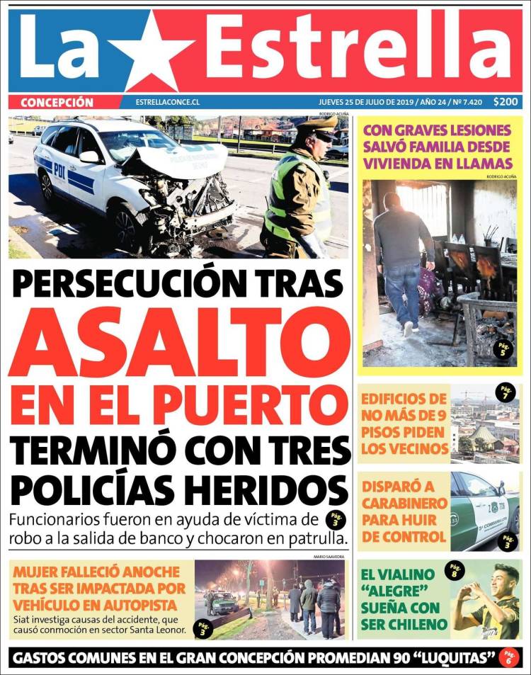 Portada de La Estrella de Concepción (Chile)