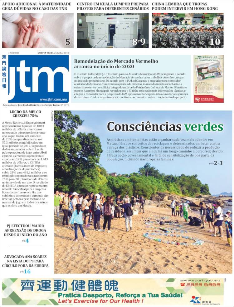 Portada de Jornal Tribuna de Macau (China)