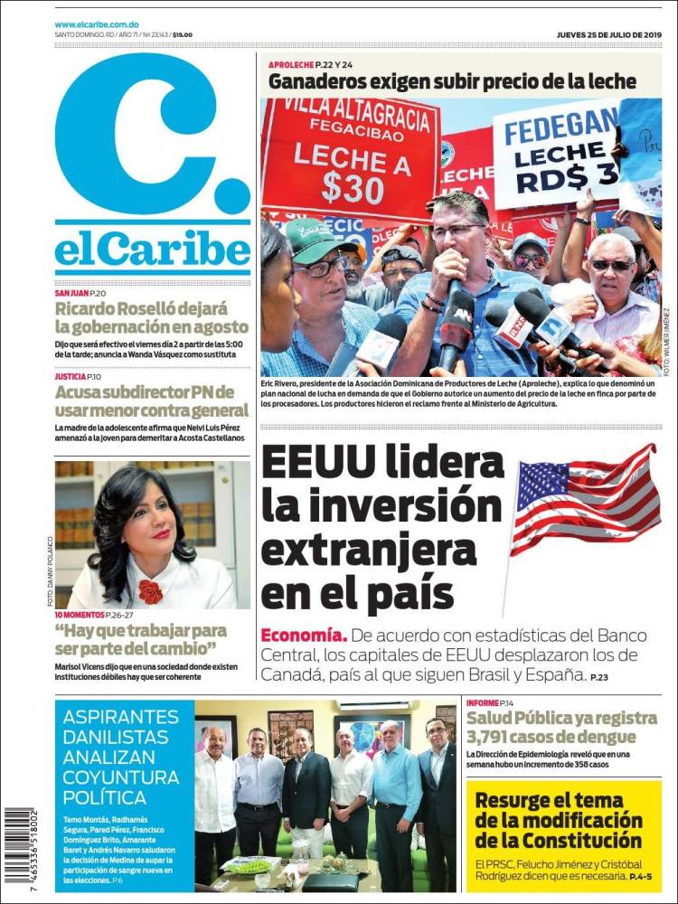 Portada de El Caribe (R. Dominicana)