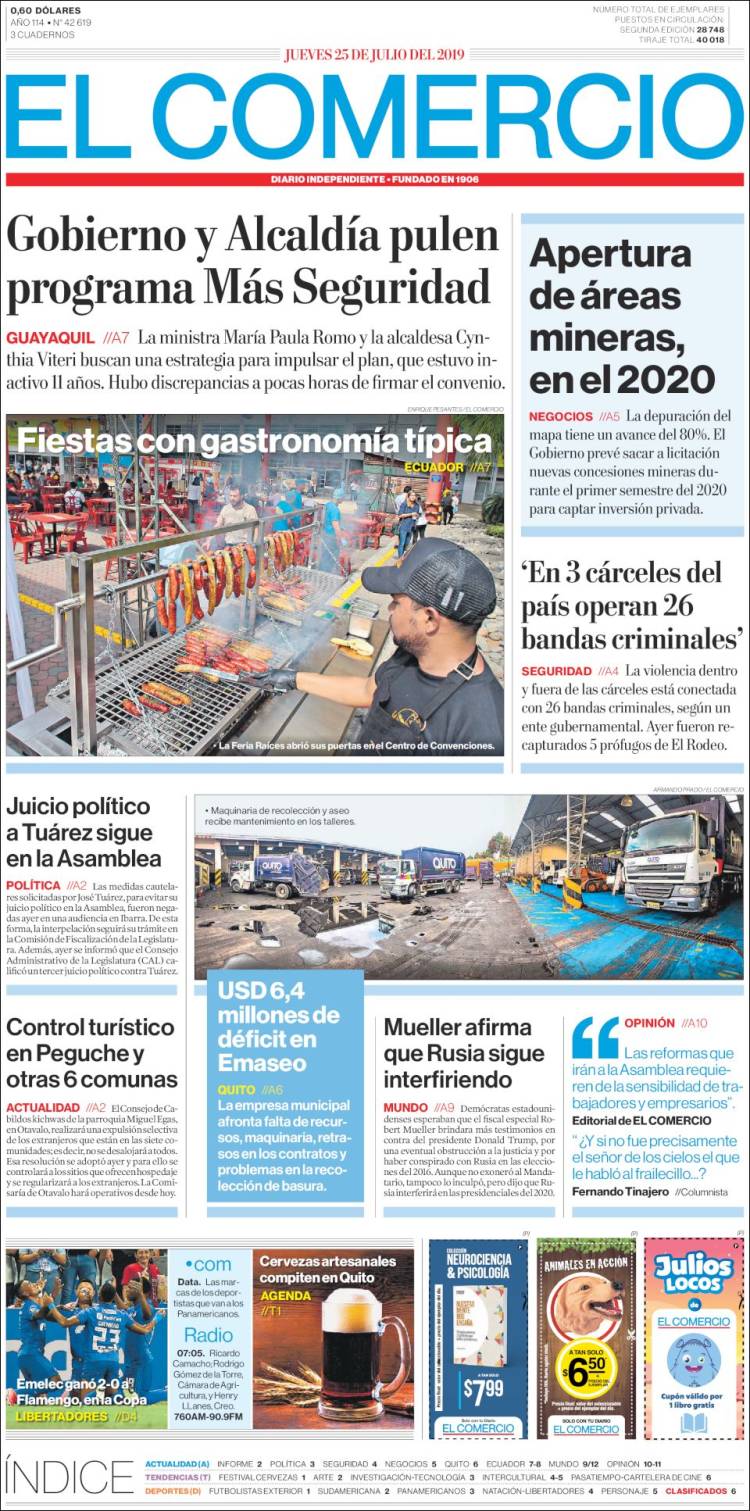 Portada de El Comercio (Ecuador)