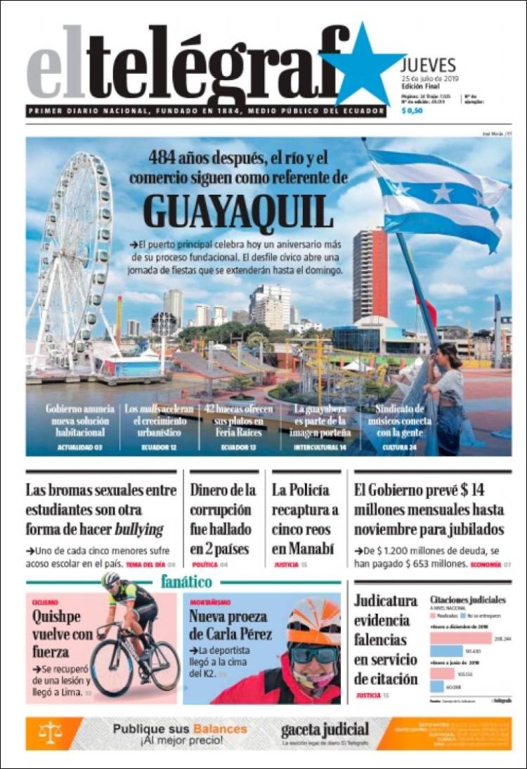 Portada de El Telégrafo (Ecuador)