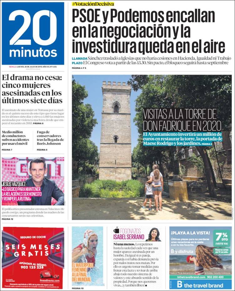Portada de 20 Minutos - Sevilla (Espa&ntilde;a)