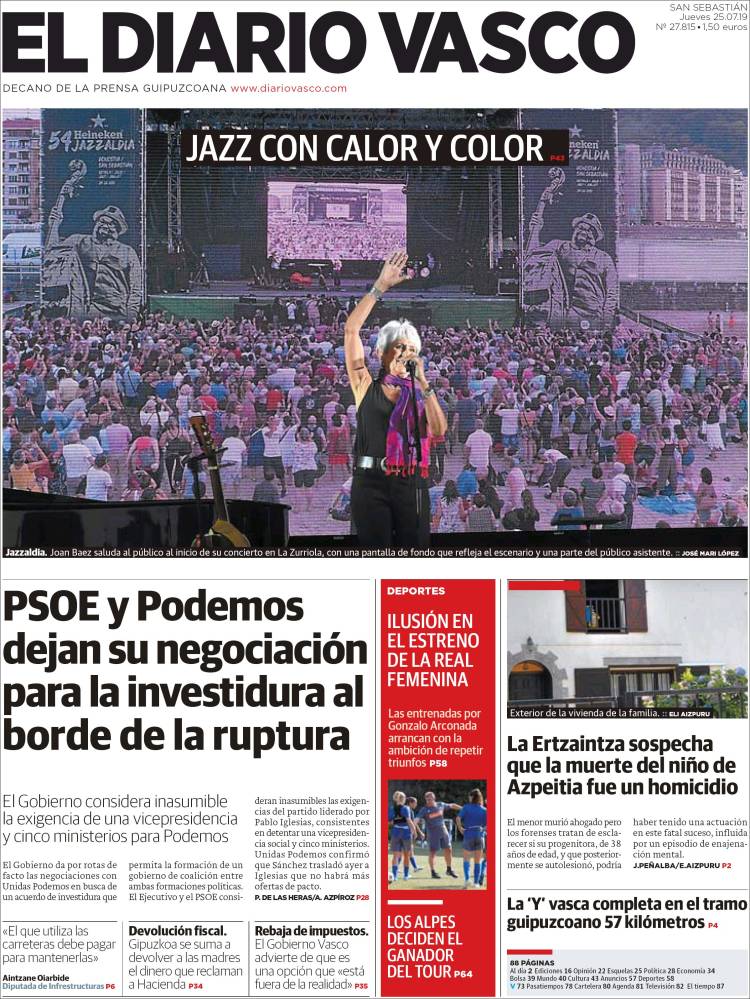 Portada de Diario Vasco (Espa&ntilde;a)