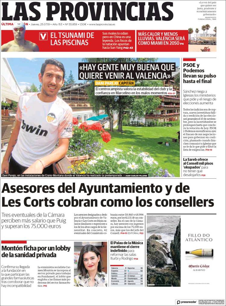 Portada de Las Provincias (Espa&ntilde;a)
