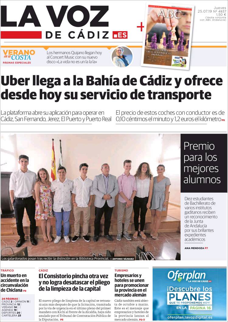 Portada de La Voz de Cádiz (Espa&ntilde;a)