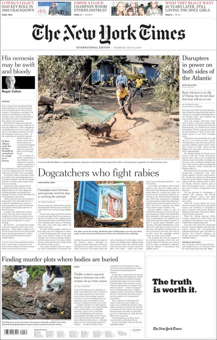 Portada de International New York Times (Europa)