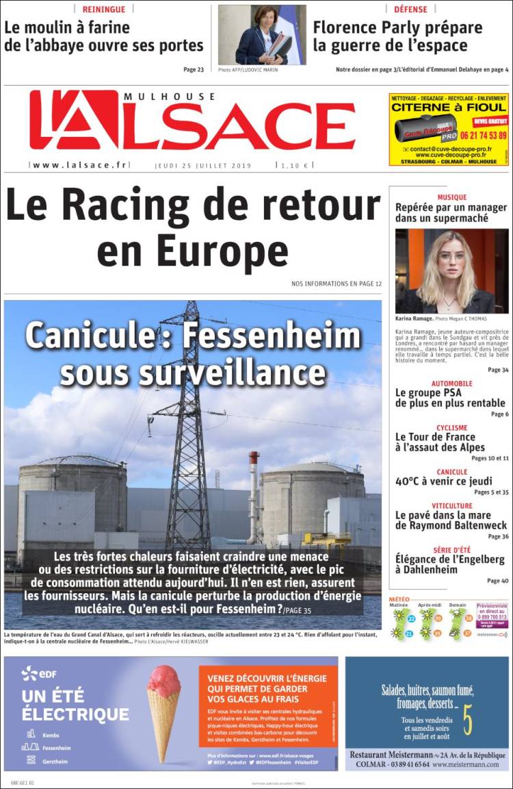 Portada de Journal L'Alsace (Francia)