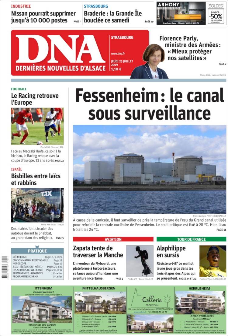 Portada de Les Dernières Nouvelles d'Alsace (Francia)
