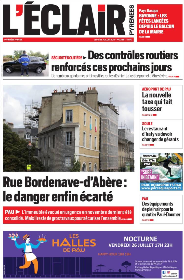 Portada de L'Eclair des Pyrénées (Francia)