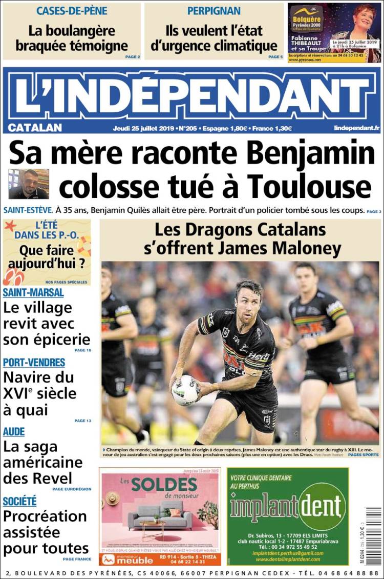 Portada de Le Indépendant (Francia)