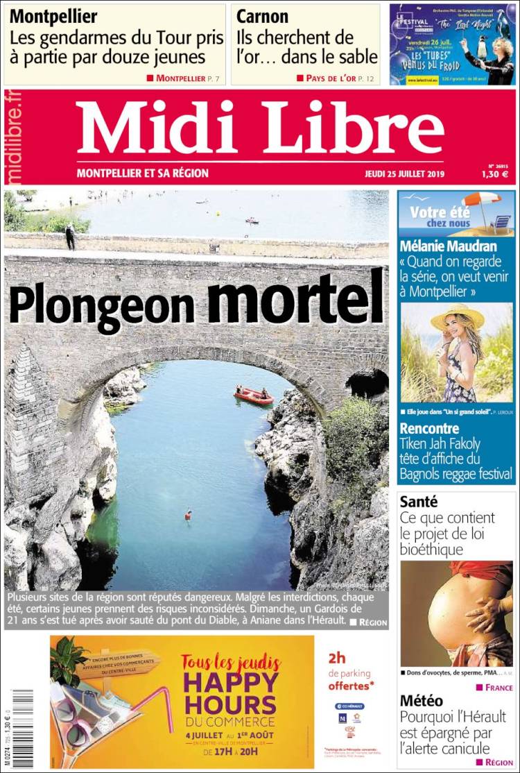 Portada de Midi Libre (Francia)