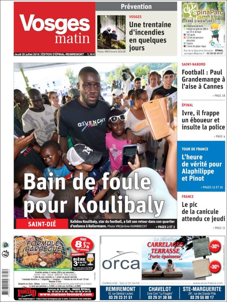 Portada de Vosges Matin (Francia)