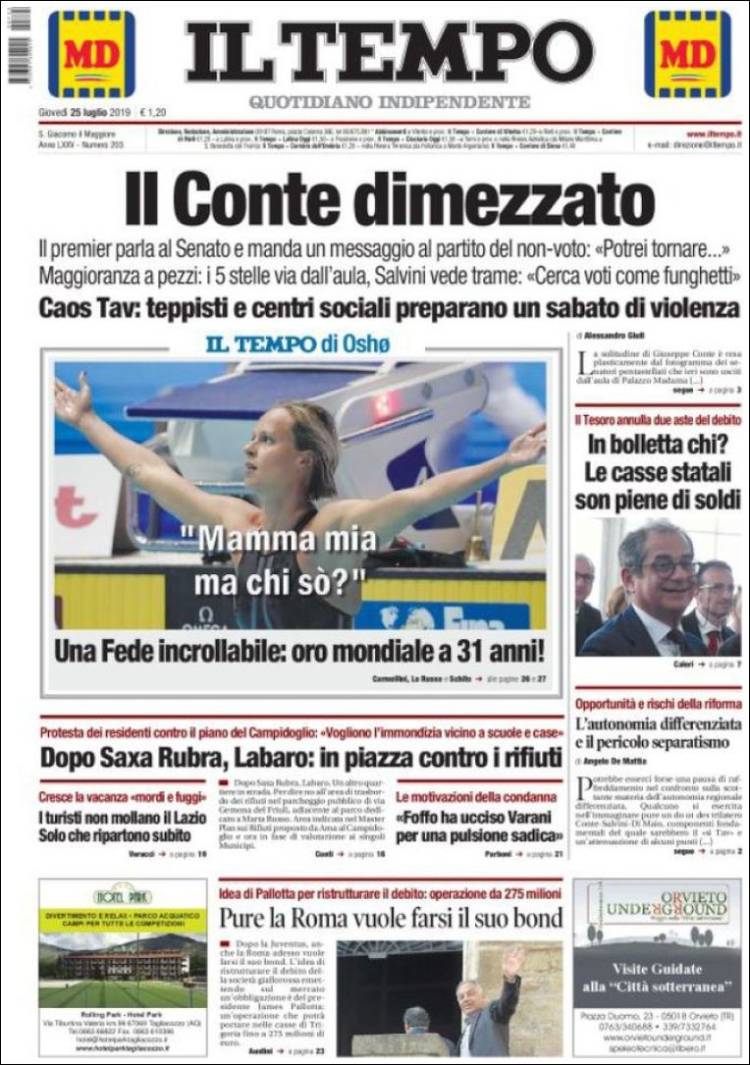 Portada de Il Tempo (Italia)