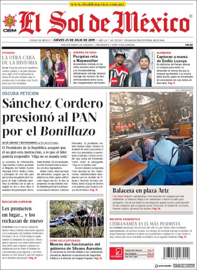 Portada de El Sol de México (M&eacute;xico)