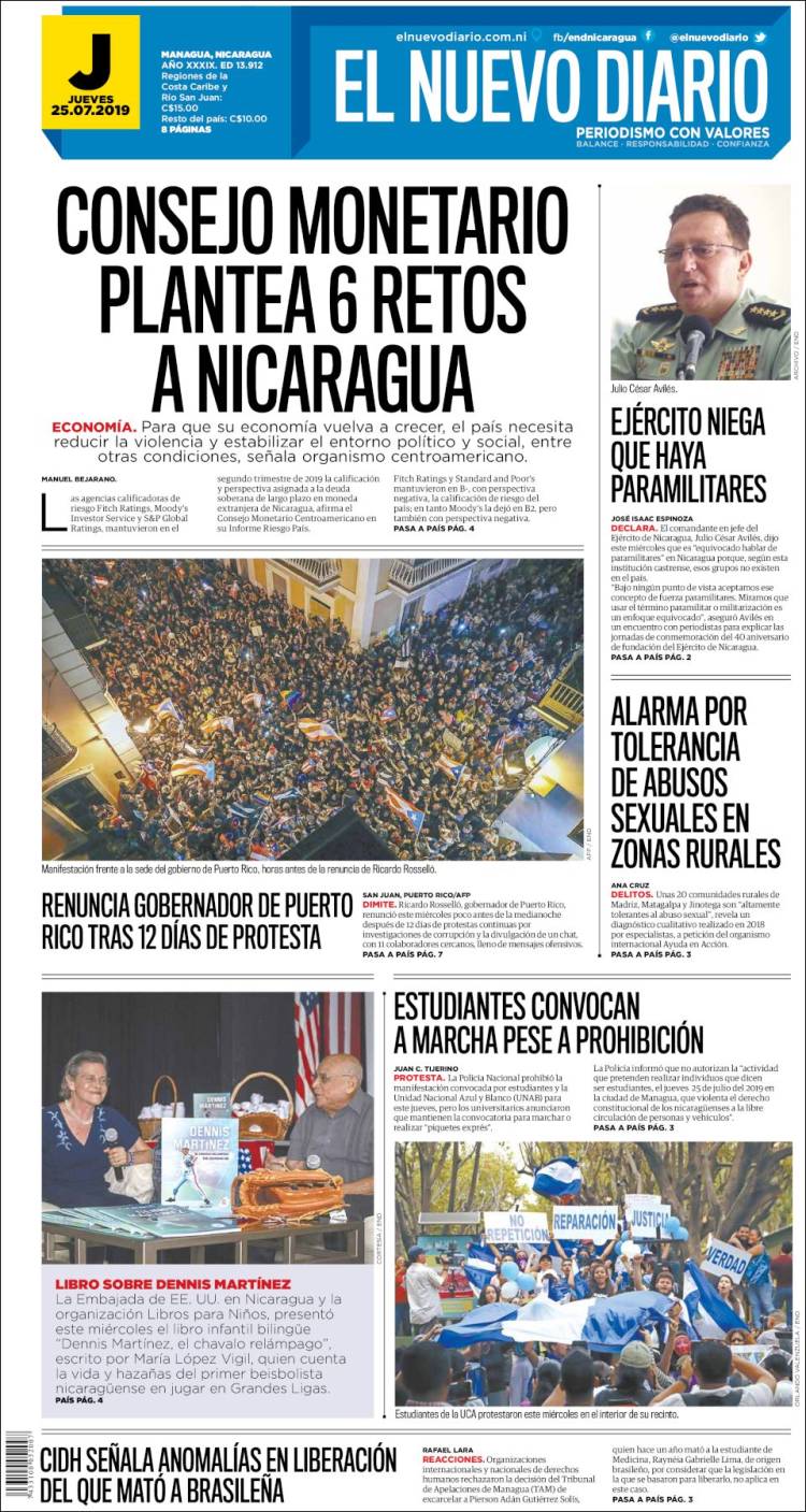 Portada de El Nuevo Diario (Nicaragua)