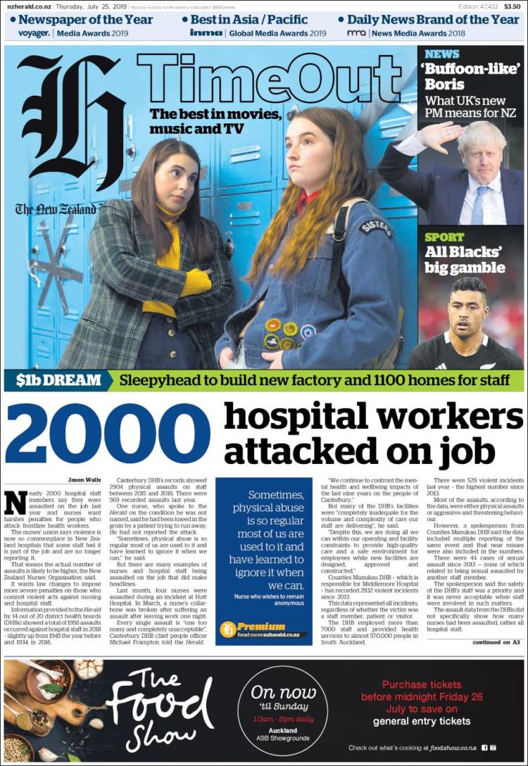 Portada de The New Zealand Herald (Nueva Zelanda)