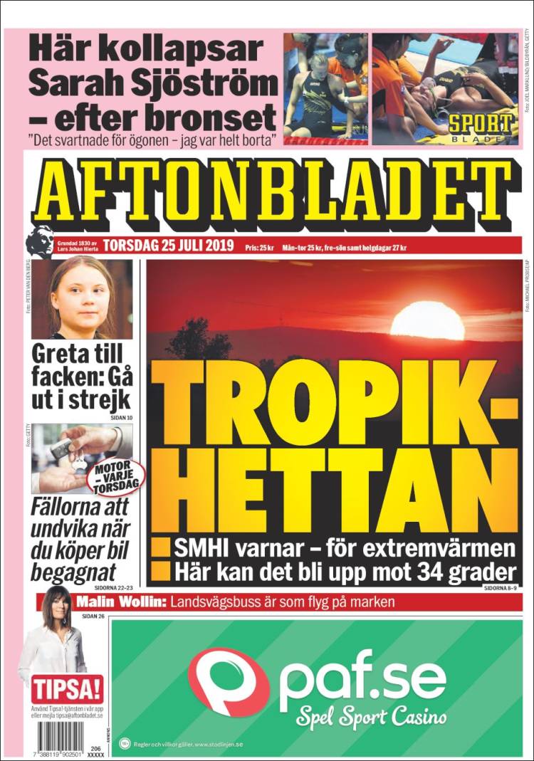 Portada de Aftonbladet (Suecia)