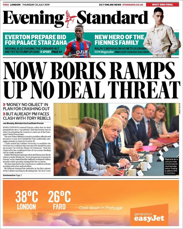 Portada de Evening Standard (Reino Unido)