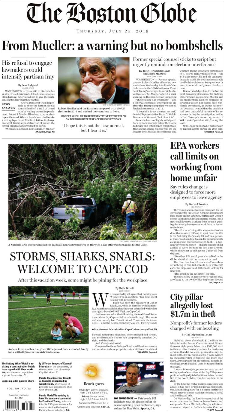 Portada de Boston Globe (USA)