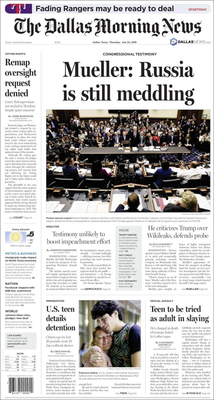 Portada de Dallas Morning News (USA)