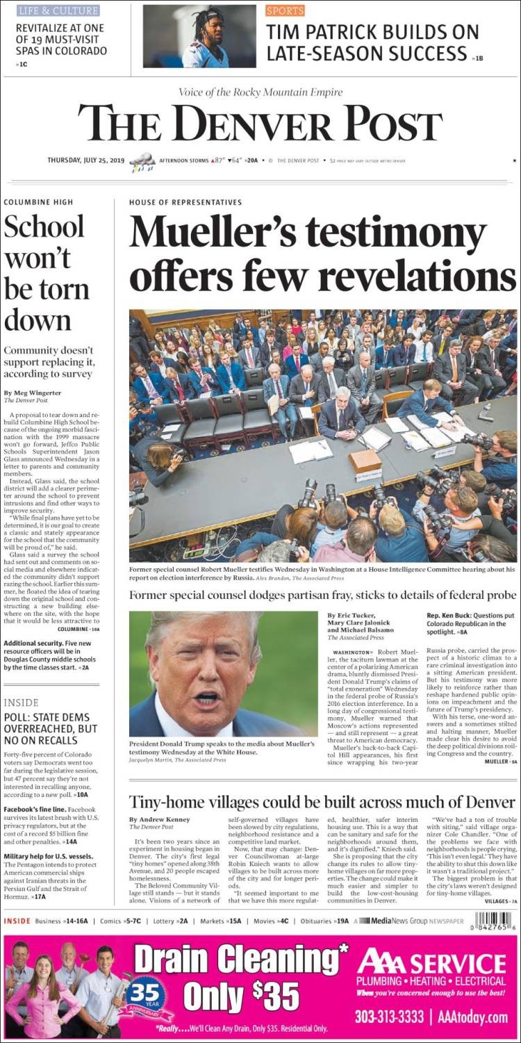 Portada de The Denver Post (USA)