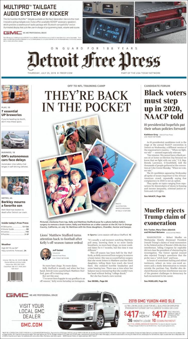 Portada de Detroit Free Press (USA)