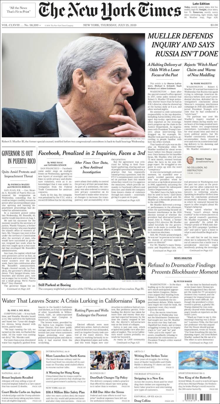 Portada de New York Times (USA)