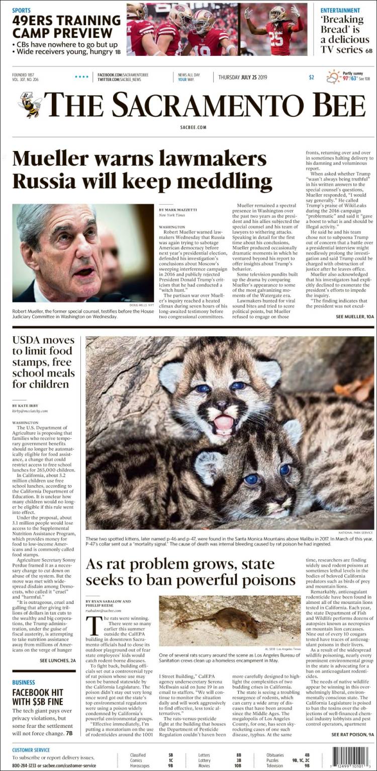 Portada de The Sacramento Bee (USA)