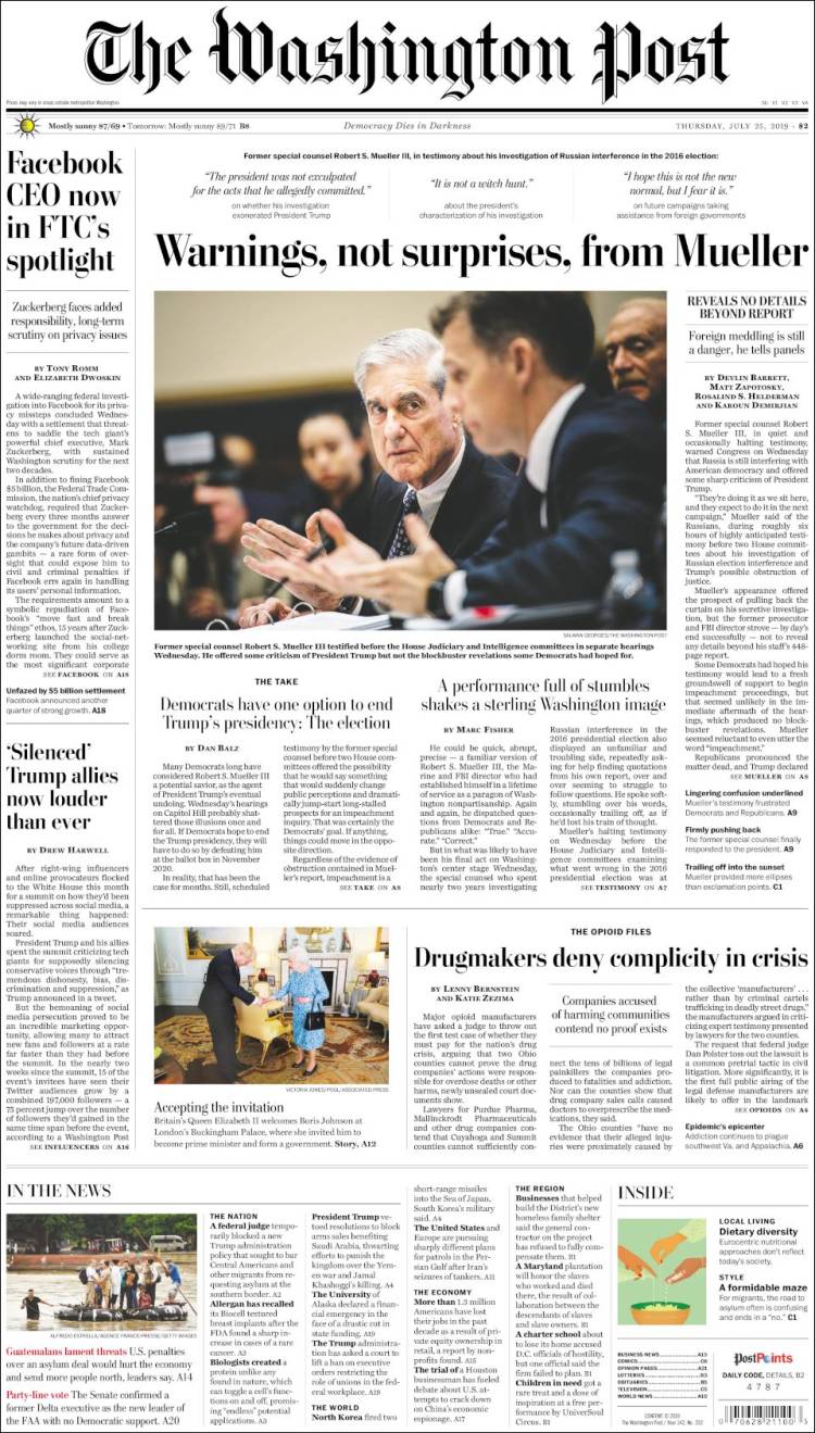 Portada de The Washington Post (USA)