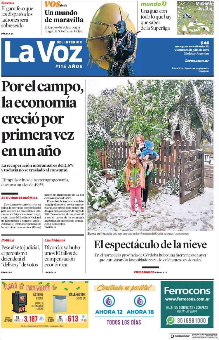 Portada de La Voz del Interior (Argentina)