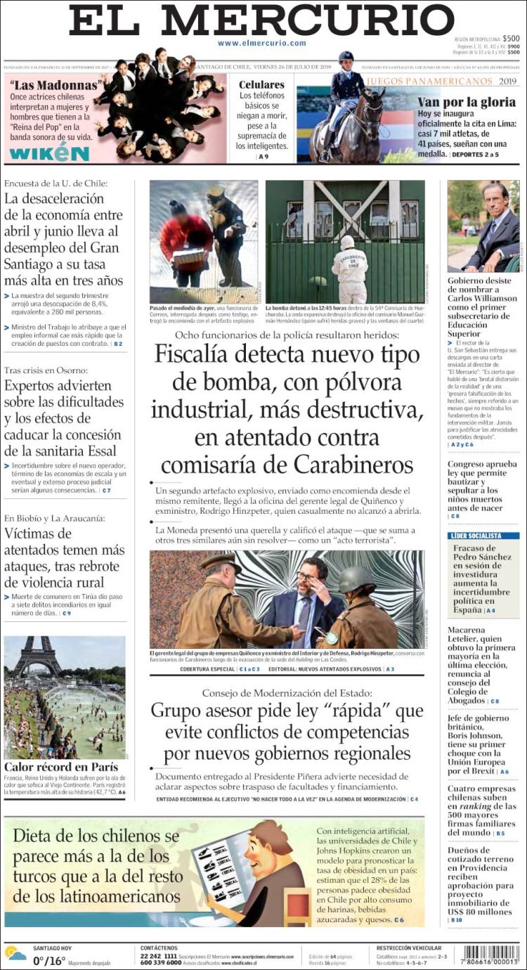 Portada de El Mercurio (Chile)