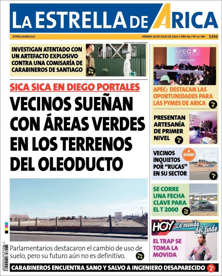 Portada de La Estrella de Arica (Chile)