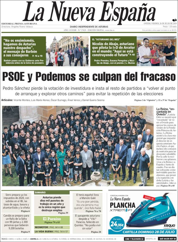 Portada de La Nueva España (Espagne)