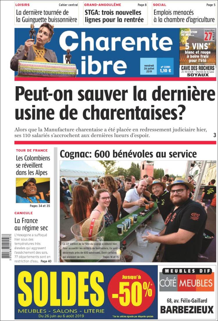 Portada de Charente Libre (Francia)