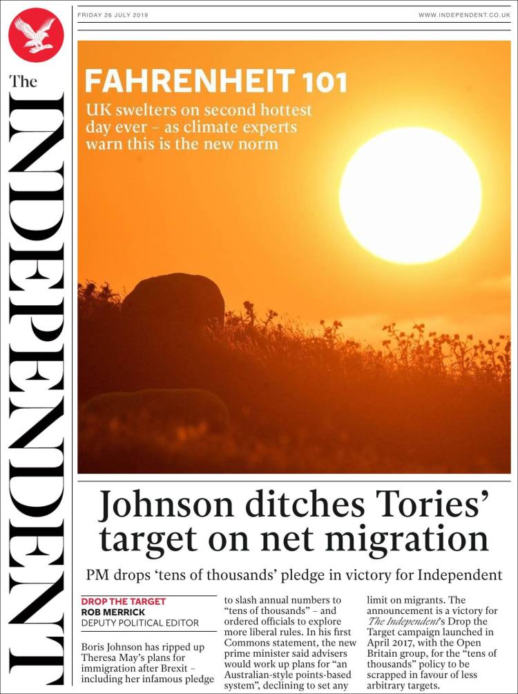 Portada de The Independent (Reino Unido)