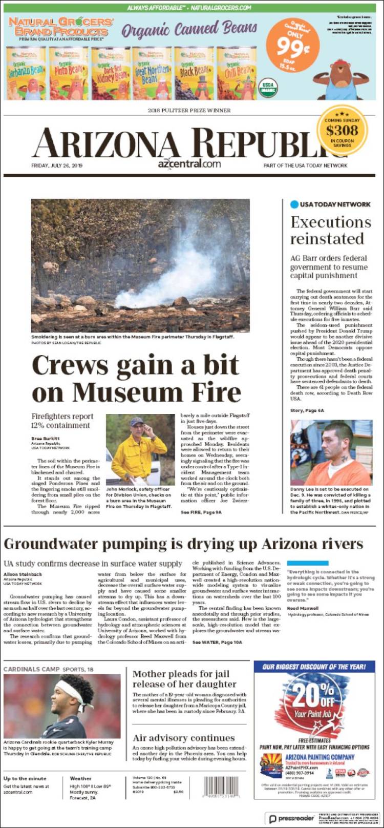 Portada de Arizona Republic News (USA)