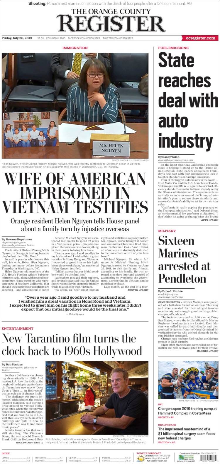 Portada de The Orange County Register (États-Unis)