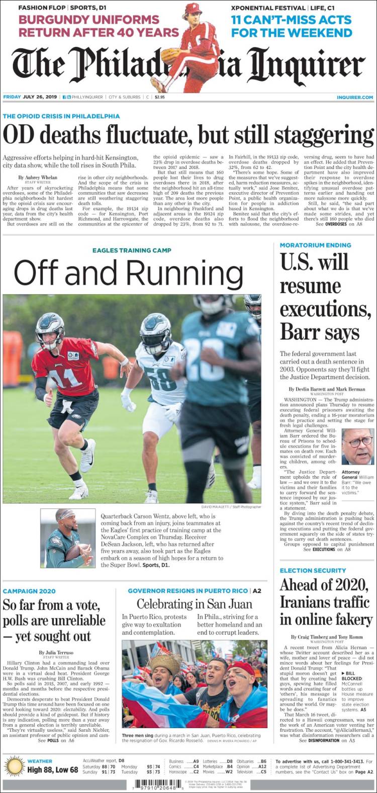 Portada de Philadelphia Inquirer (USA)