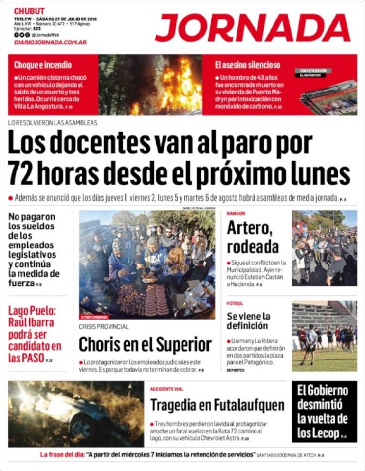 Portada de Diario Jornada en la Patagonia (Argentina)