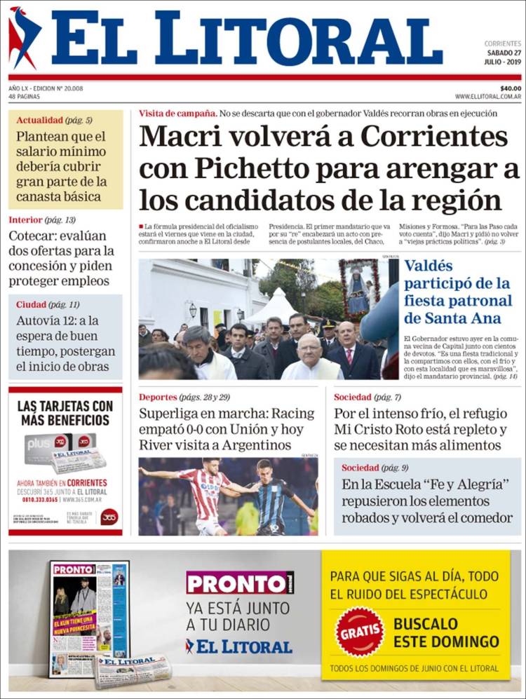 Portada de El Litoral Corrientes (Argentina)