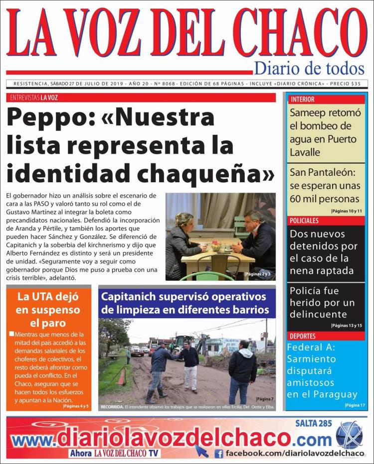 Portada de La Voz del Chaco (Argentina)