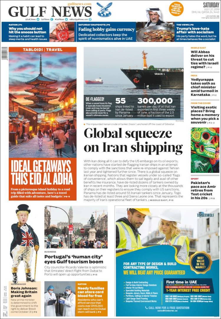 Portada de Gulf News (Asia-Pacífico)