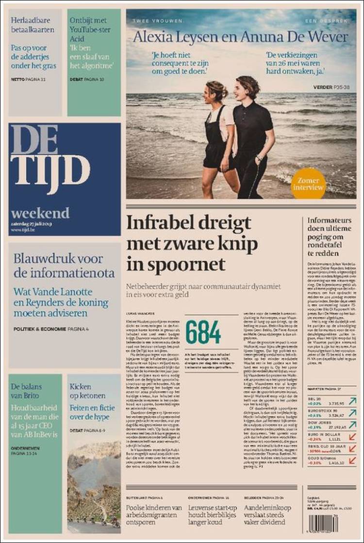 Portada de De Tijd (B&eacute;lgica)