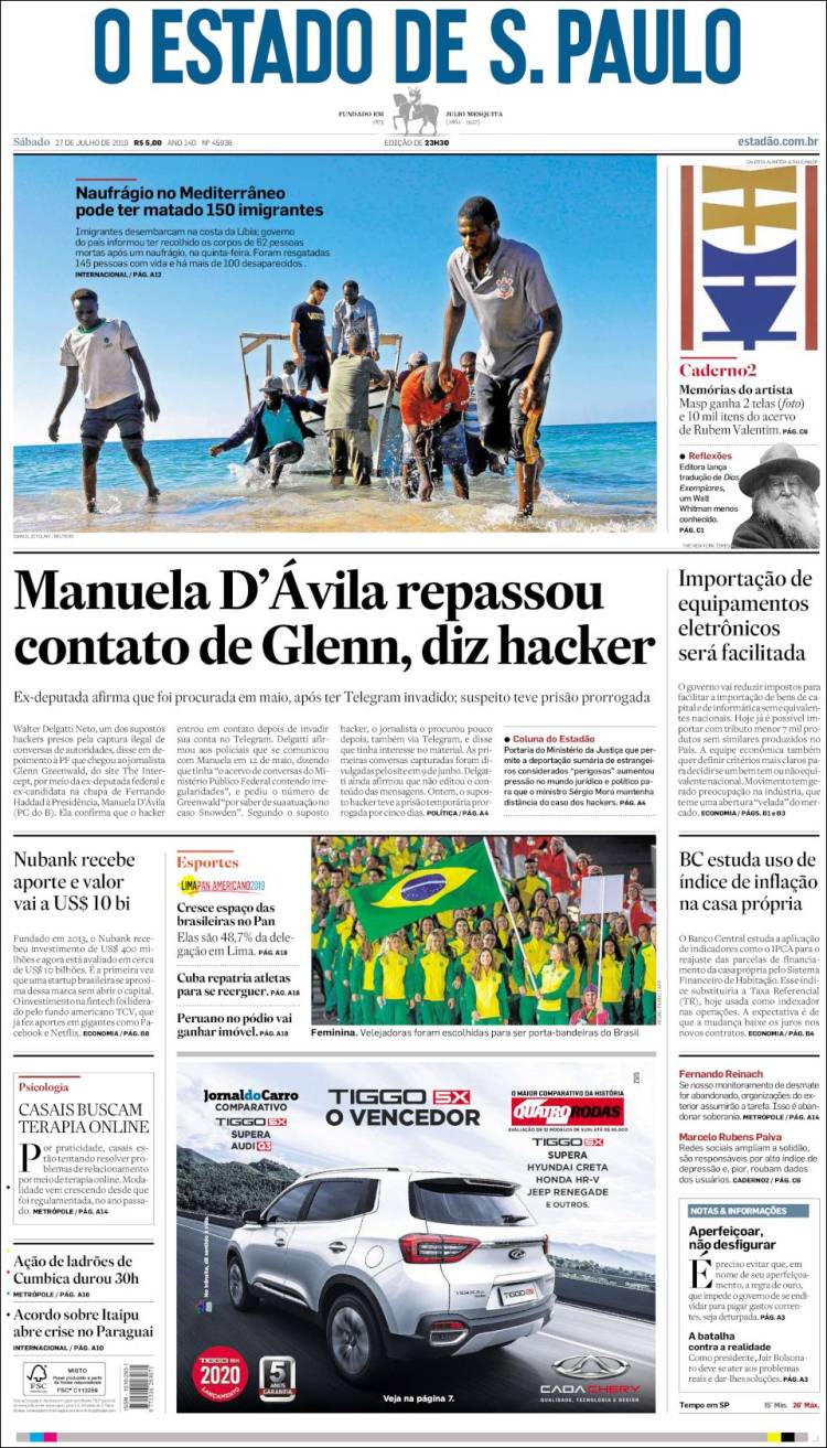 Portada de O Estado de São Paulo (Brasil)