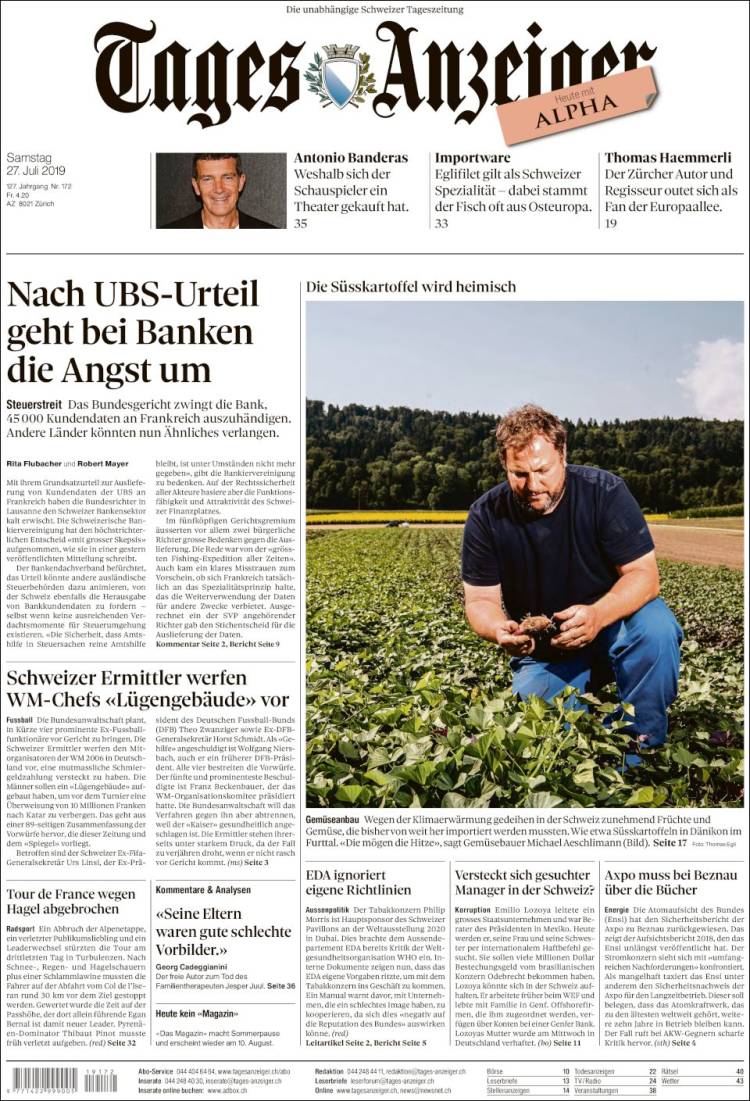 Portada de Tages-Anzeiger (Suisse)