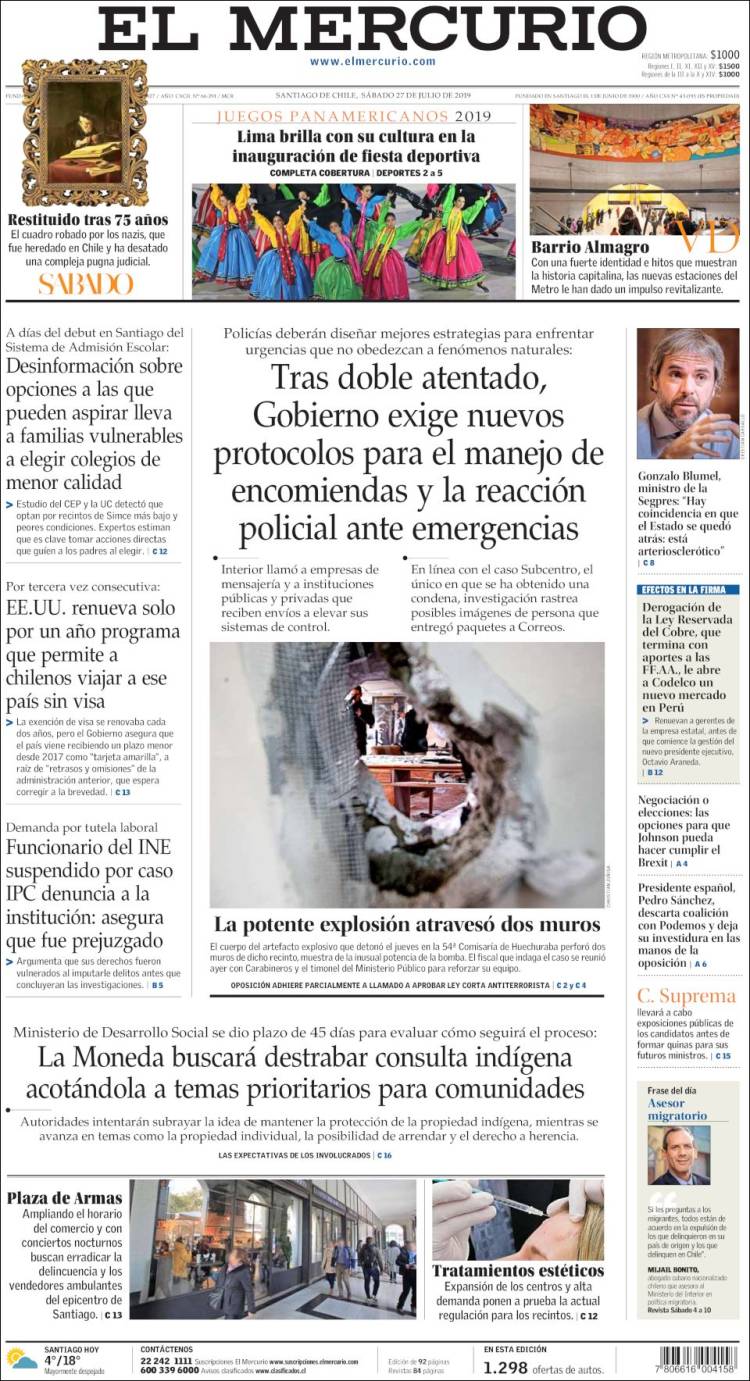 Portada de El Mercurio (Chile)